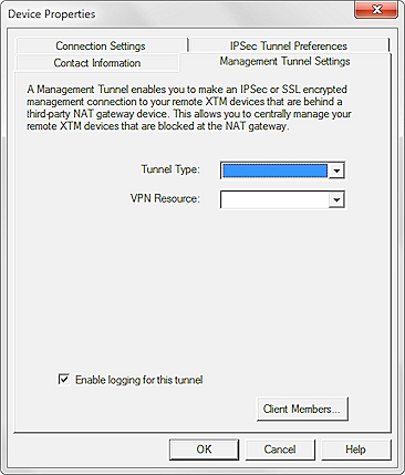 Screen shot of the Management Tunnel Settings tab
