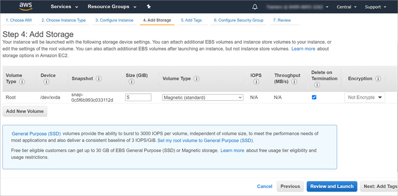 Screen shot of the Add Storage step