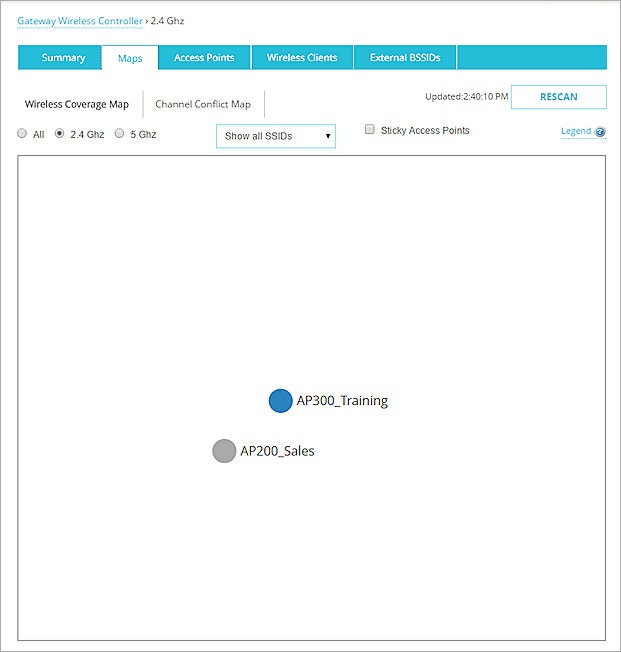 Screen shot of the Wireless Coverage Map with only 2.4 GHz AP devices