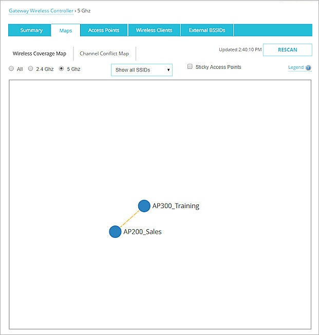 Screen shot of the Wireless Coverage Map with only 5 GHz AP devices