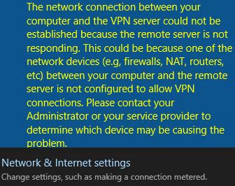 Screen shot of the network connection error in Windows