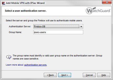 Screen shot of the Select a user authentication server dialog box