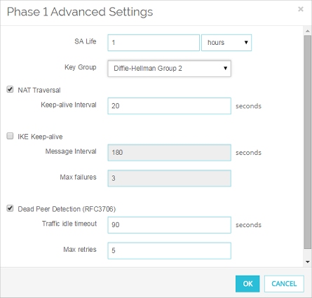 Screen shot of the Mobile VPn with IPSec Settings