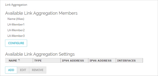 Screen shot of the Link Aggregation page