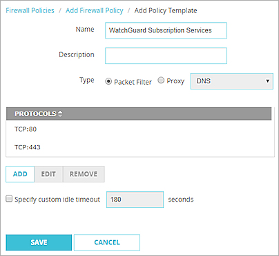 Screen shot of the Add Policy Template