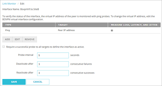 Screen shot of the Link Monitor settings