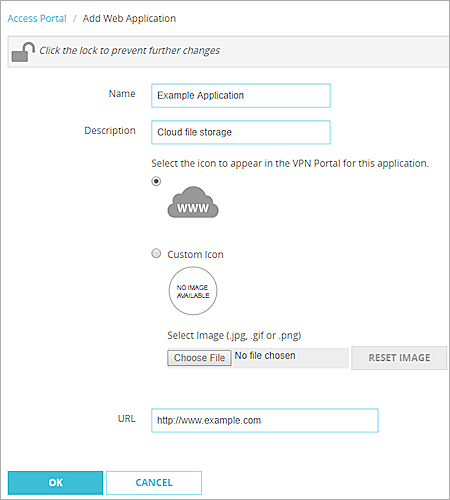 Screen shot of the Add Web Application page