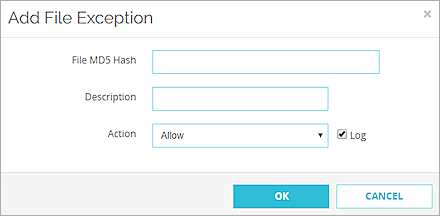 Screenshot of the Add File Exceptions dialog box