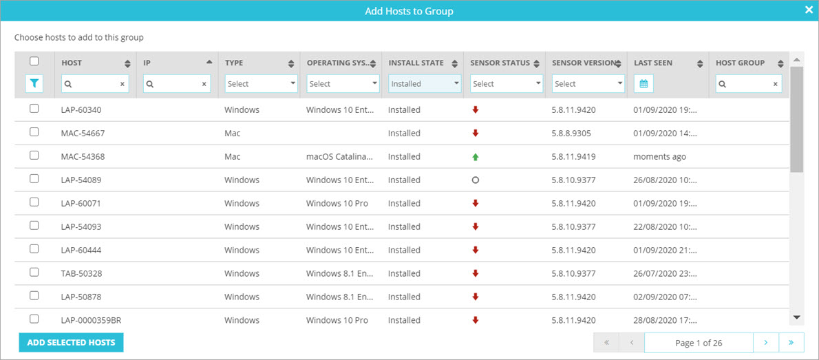 Screen shot of the Add Hosts to Group dialog box.