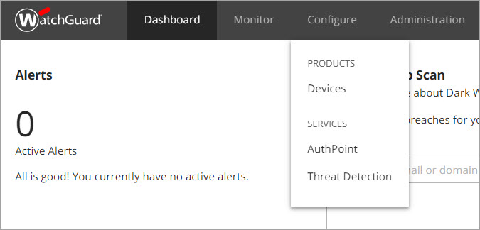 Screen shot of the top navigation Configure menu