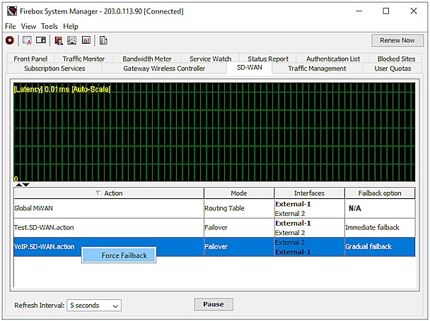 Screen shot of the force failback option in WSM