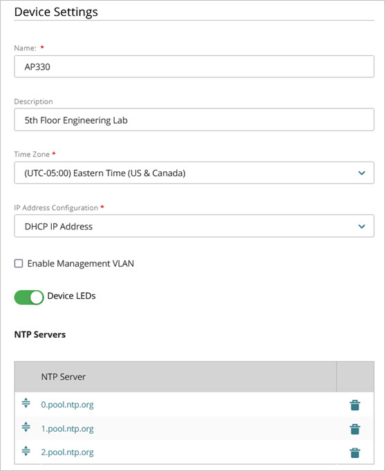 Screen shot of the device settings for an Access Point