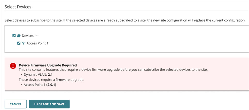 Screenshot of the firmware version feature check dialog box from a site