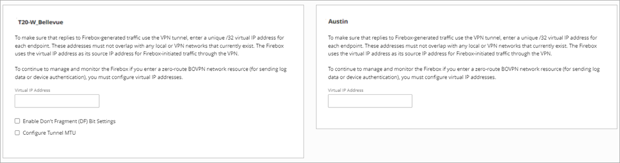 Screen shot of the virtual IP address settings