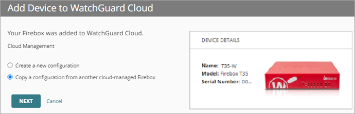Screenshot of the copy a configuration option