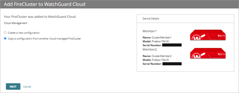 Screenshot of the copy a configuration option