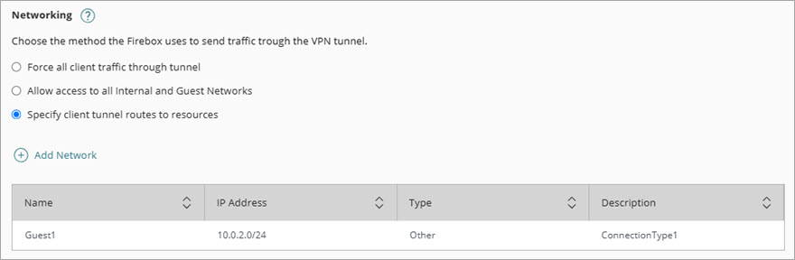 Screen shot of network table that now includes the new resource