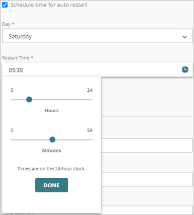 Screen shot of the scheduled restart settings