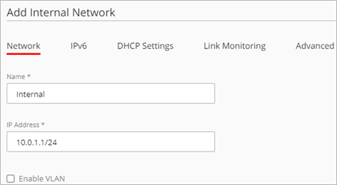 Screen shot of the Internal network IP address