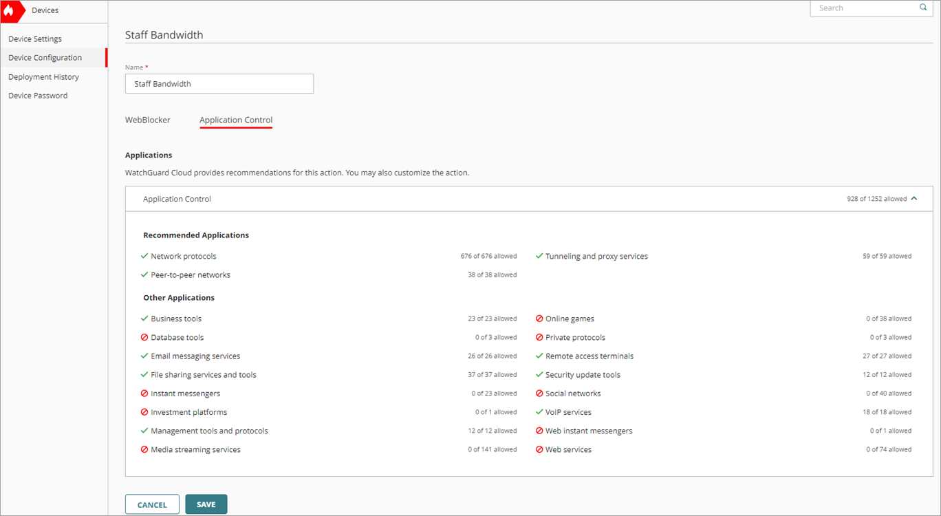 Screenshot of the Applications section