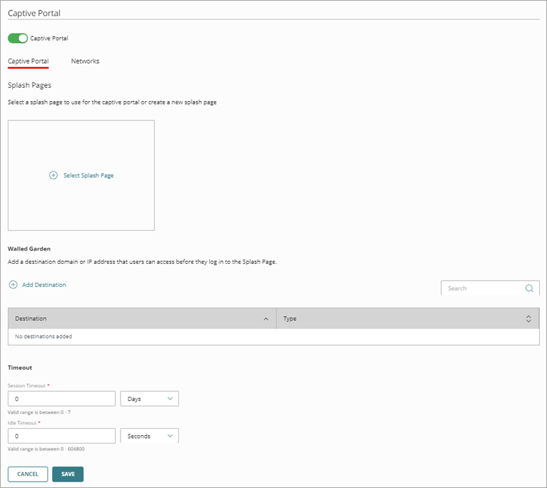 Screenshot of the Captive Portal Select Splash Page