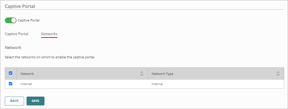 Screenshot of the Captive Portal network page after selection