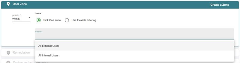 Screenshot of the User Zone section for a SaaS policy