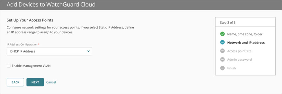 Screenshot of the Add Device Wizard for multiple access points - IP address configuration