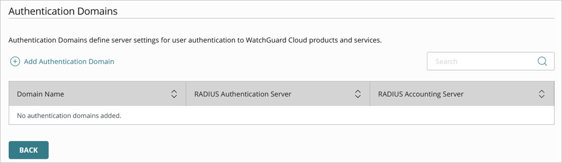 Screen shot of the Authentication Domains page for Access Points