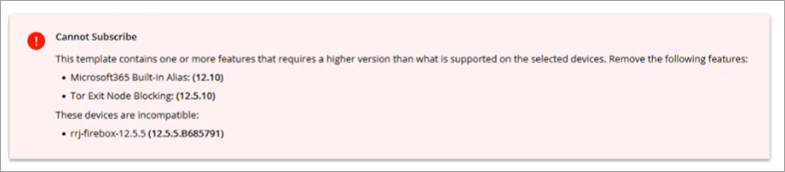 Screen shot of device Fireware upgrade UI for deprecated features