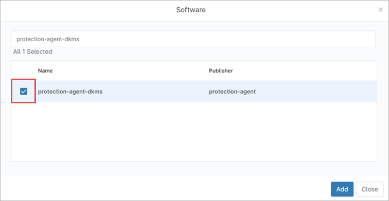 Screenshot of the Software dialog box with protection-agent-dkms highlighted in NinjaOne