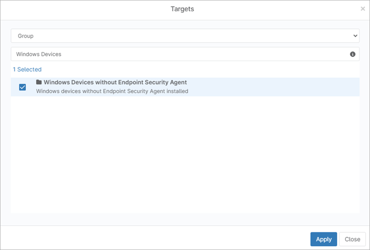 Screenshot of the Targets dialog box in NinjaOne