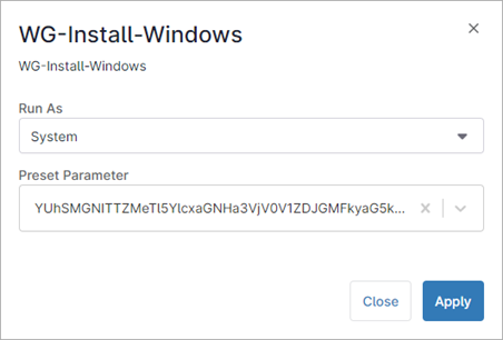 Screenshot of WG-Install-Windows dialog box in NinjaOne