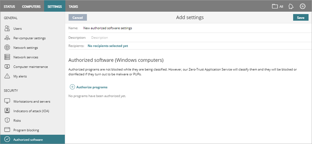 UI de Logiciels Autorisés.