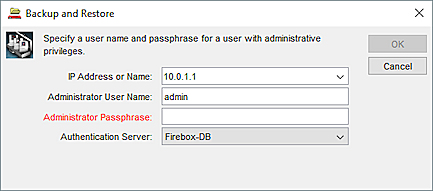 Capture d'écran de la boîte d'identification Sauvegarder et Restaurer.