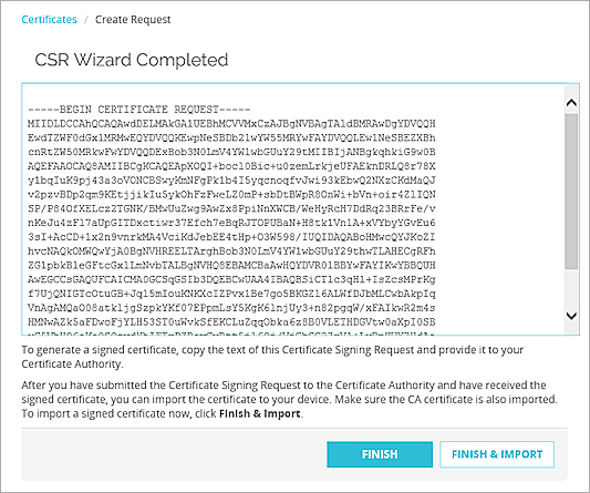 Capture d'écran de la page de fin de l'assistant CSR Wizard