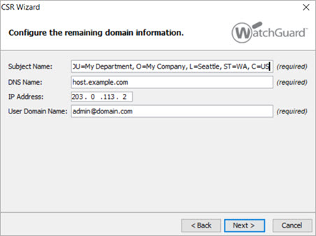 capture d'écran de l'Assistant Certificate Request Wizard