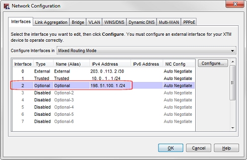 Capture d'écran de la boîte de dialogue Configuration du réseau