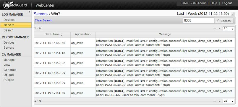 Capture d'écran des résultats de la recherche sur une page Serveur