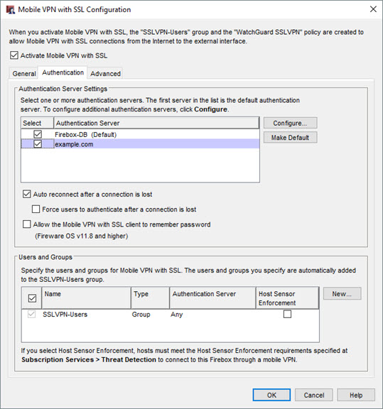 Capture d'écran de la boîte de dialogue Paramètres du Portail VPN