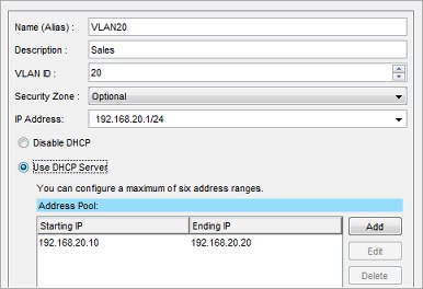 Capture d'écran de la boîte de dialogue Configuration du réseau, onglet VLAN, avec configuration complète du réseau VLAN20.