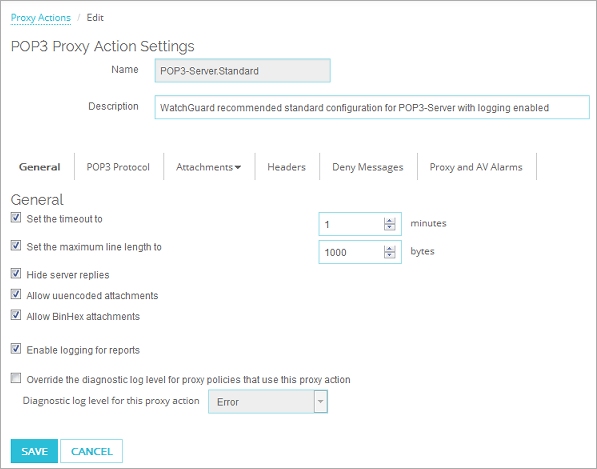 Capture d'écran de la page Modifier l'action de proxy
