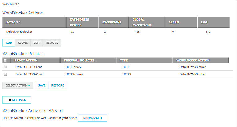 Capture d'écran de la page WebBlocker