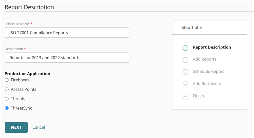 Screen shot of Report Description page in WatchGuard Cloud