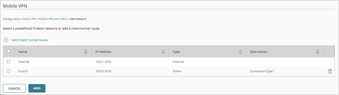 Screen shot of the Networking section with Add Netwok UI open