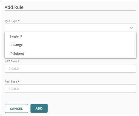 Screen shot of Add Rule page with all types