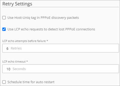 Screen shot of the Advanced PPPoE Retry Settings