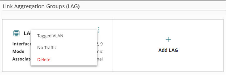 Screenshot of the LAG  traffic type UI
