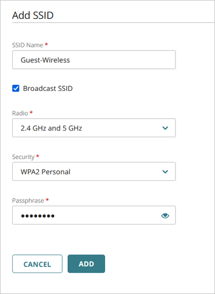 Screen shot of the wireless settings