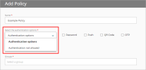 Screenshot of selecting the authentication options on the Add Policy page.